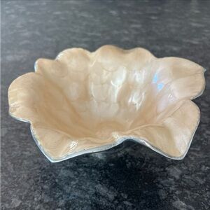Julia Knight 8” Lily Flower Bowl, Sand Cast Aluminum, Snow Pearlescent Enamel